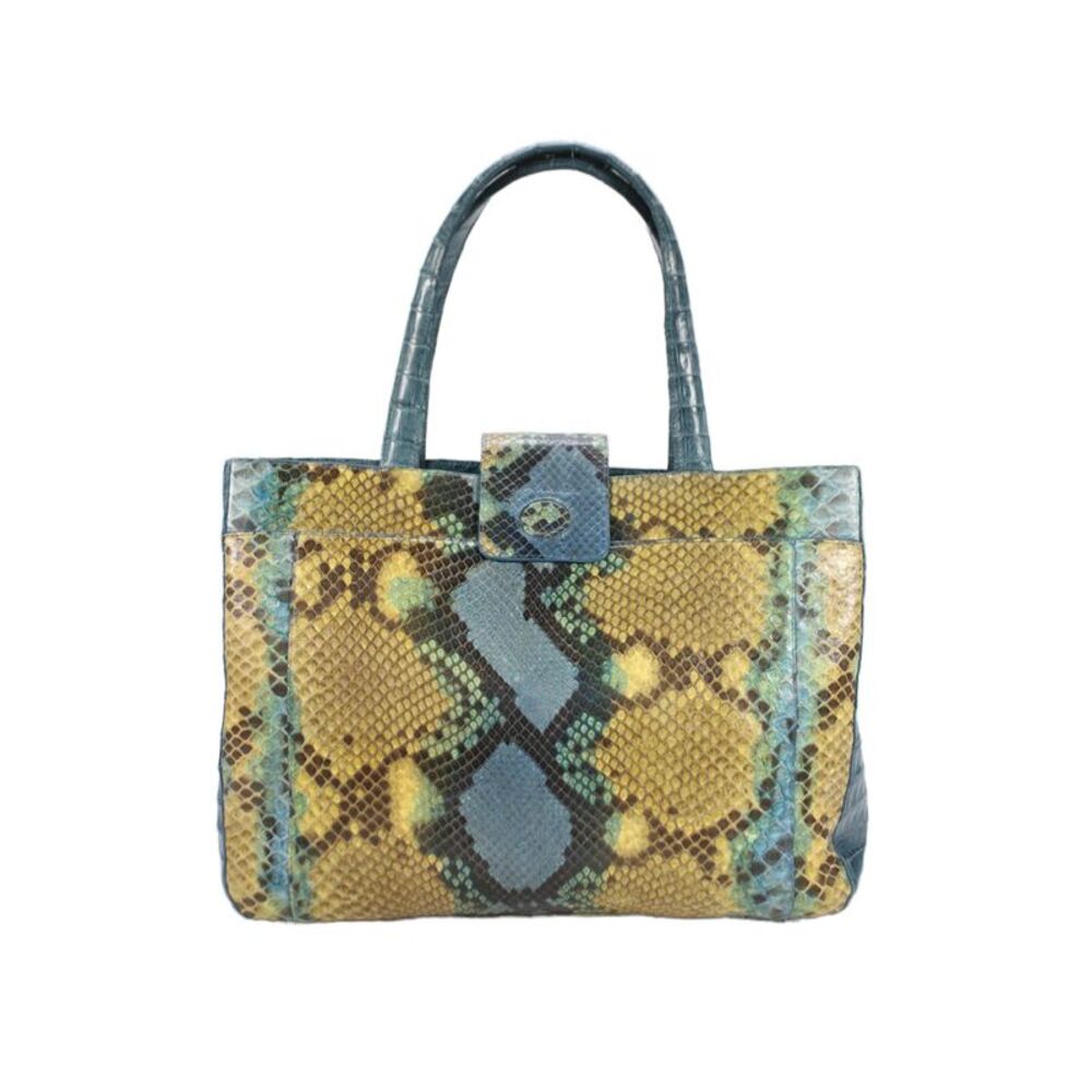 Nancy Gonzalez Womens Leather Animal Print Top Handle Handbag Blue